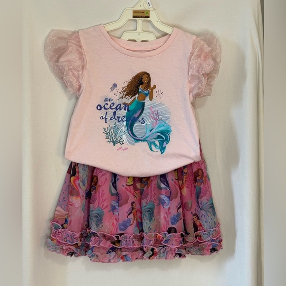 Disney’s Live Action Little Mermaid ruffled shirt & Skirt size 4T - Picture 3 of 6